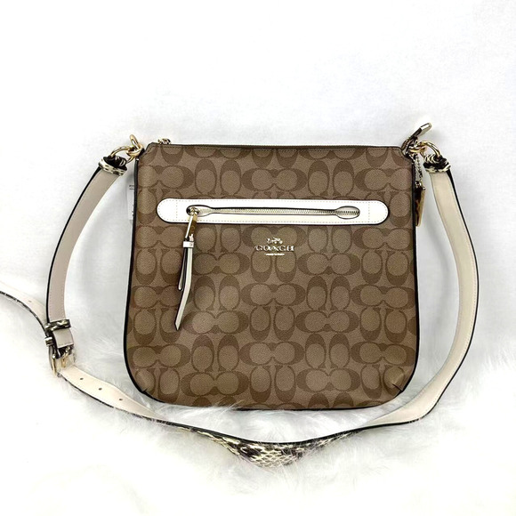 Coach Mae File Crossbody In Signature Canvas In Khaki Chalk Multi F77693 NWT - Picture 1 of 10